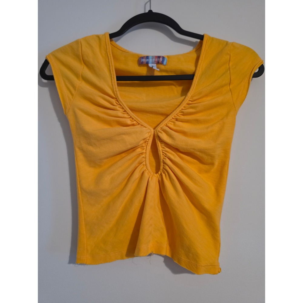 Urban Outfitters Top Womens Small Yellow Cotton Ruched Keyhole Y2K Boho Festival
